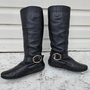 TODS Women Boots Shoes Black Leather Calf Knee High Boot Shoes Size 36.5
